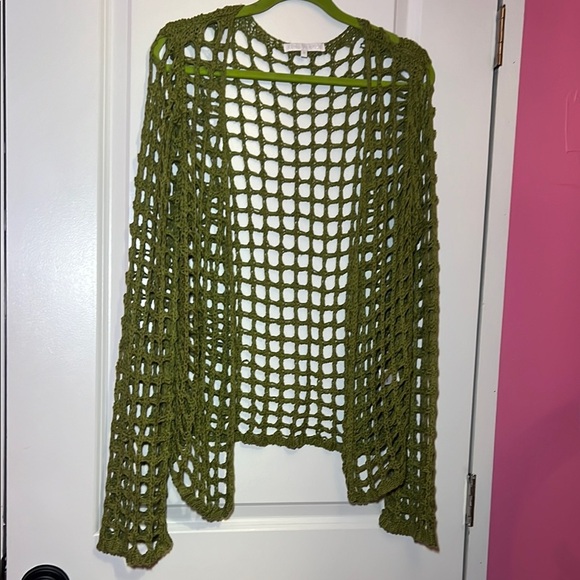 Olive Green Open-Knit Women's Sweater - Picture 1 of 5